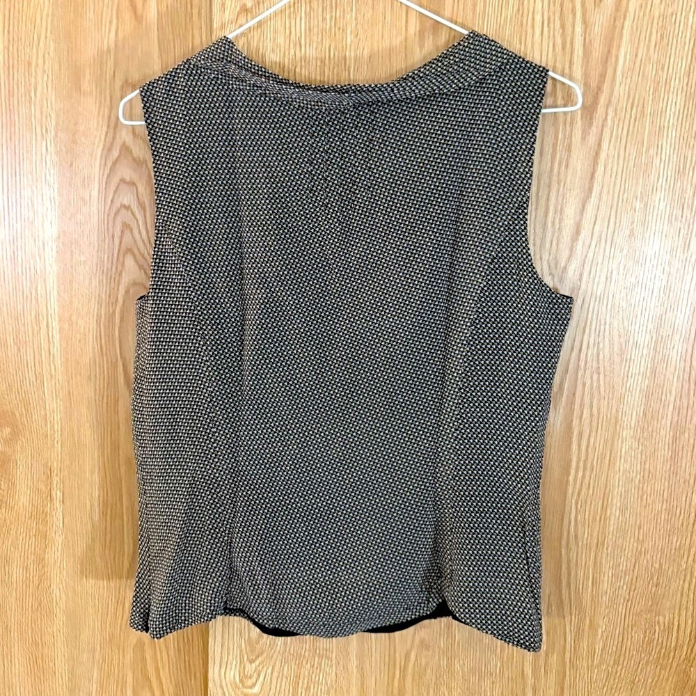 Ann Taylor 100% Silk Sleeveless Lined V-Tie Neckline Cropped Black/Tan/Cream Top - Picture 4 of 10